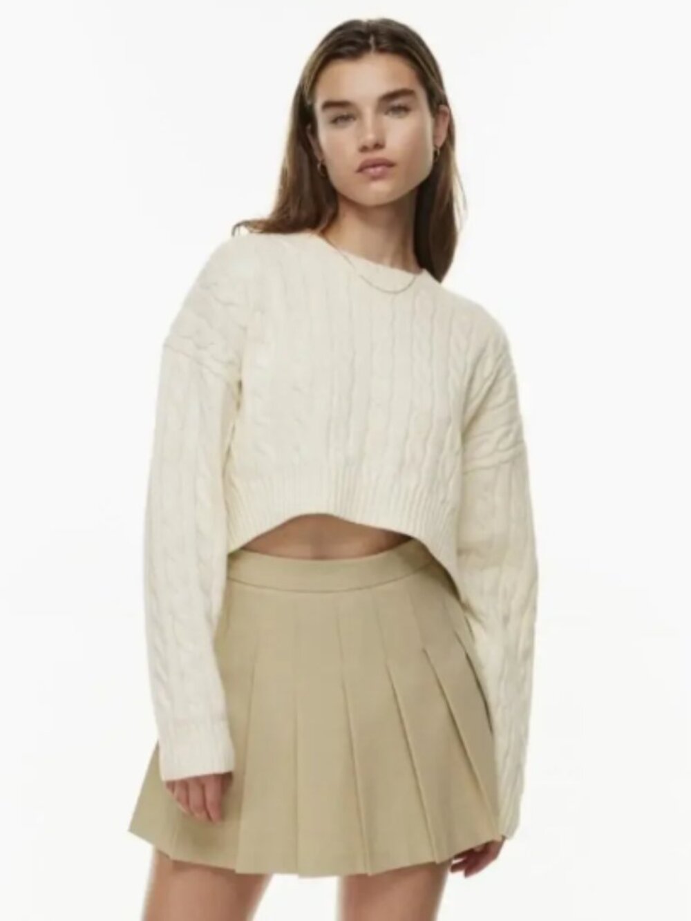 Aritzia Sunday Best Peggy Cropped Cable Knit Wool Blend Sweater Sz M